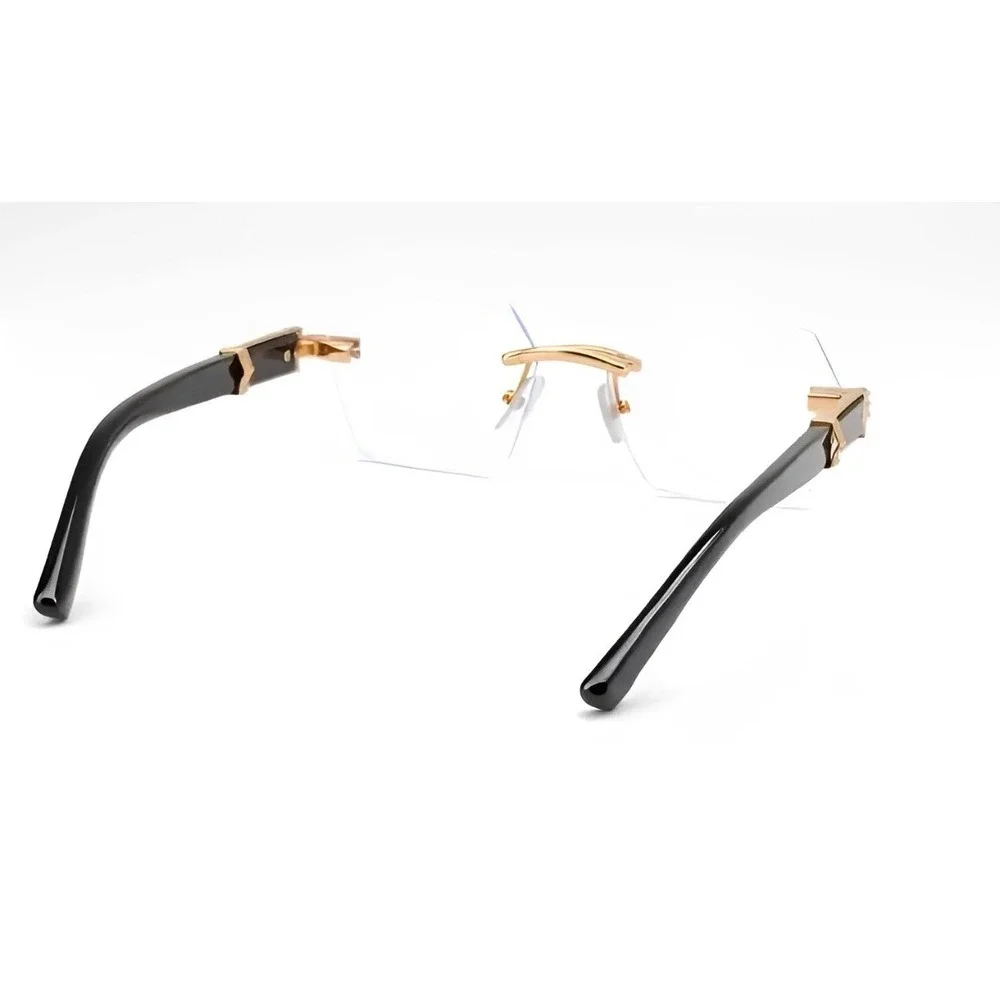Mens Rimless Octagon Sunglasses Gold Black Clear Lens Geometric Luxury Eyewear‎